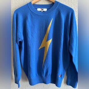 AVIATOR NATION UNISEX BOLT CASHMERE LIGHT SWEATER - VINTAGE BLUE // BLUE BOLT